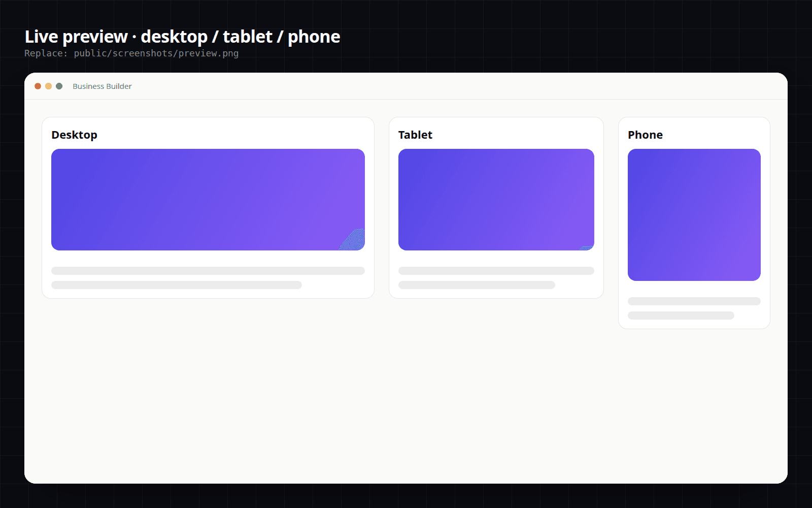 Live preview at desktop, tablet and phone width.